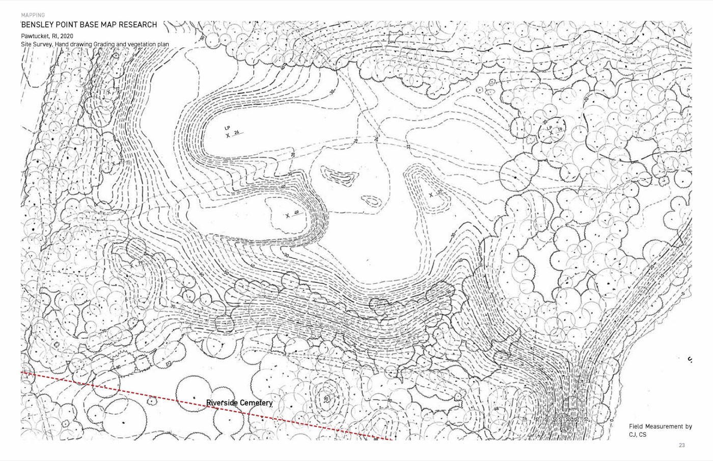 Hand-drawn site survey and grading plan