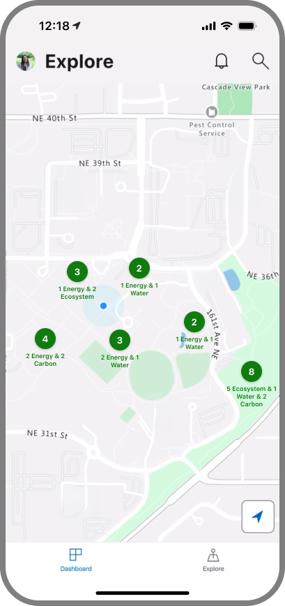 Zoomed-out Explore map clustering features by campus zone