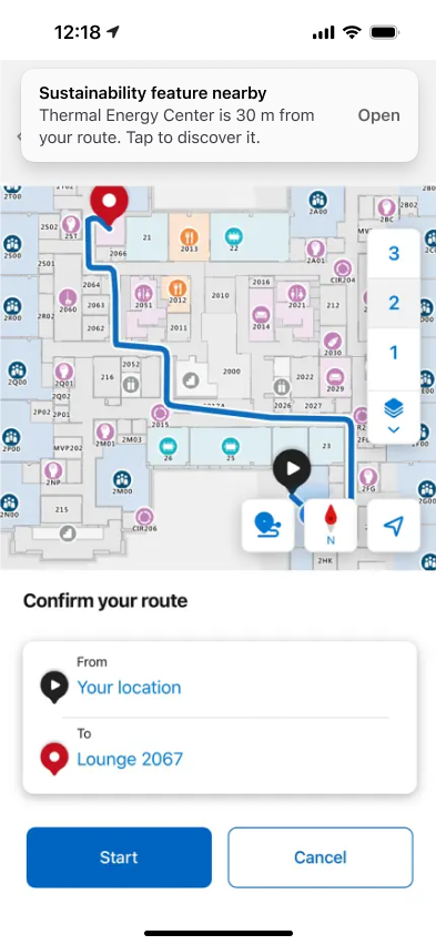 MyHub routing screen with in-foreground sustainability banner