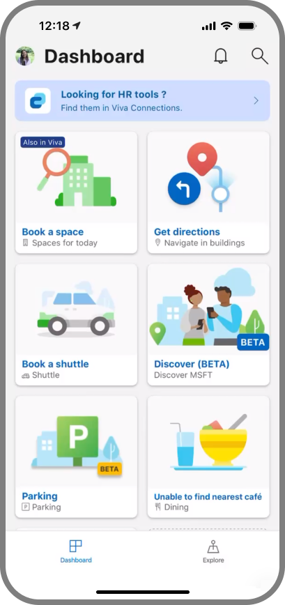 Dashboard — the AR experience inside Microsoft's Viva employee app