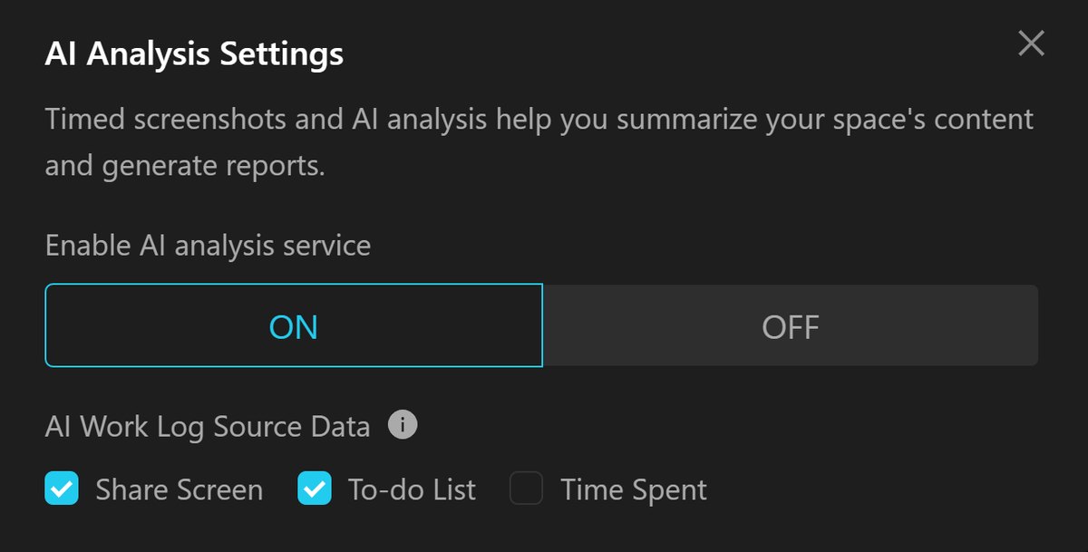 AI Analysis Settings dialog — what the AI will do, written above an enable switch
